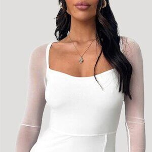 Milkmaid Square Neck Long Mesh Sleeve Mini Dress